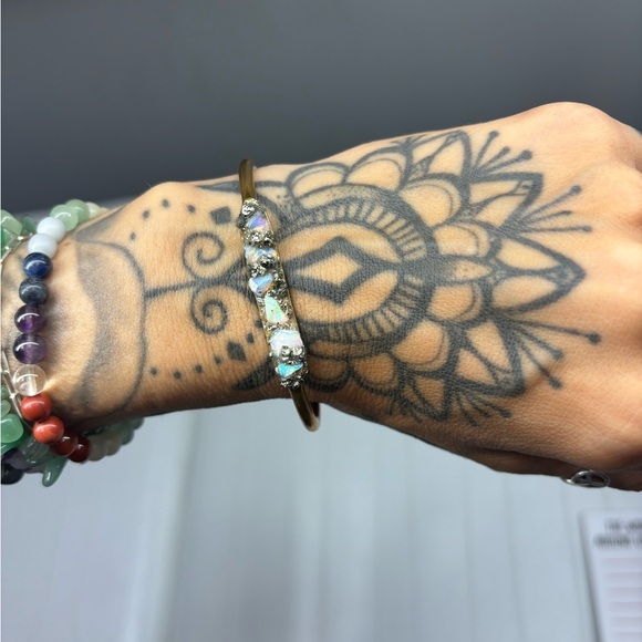 Indie and Harper Raw Australian opal and pyrite brass cuff - Picture 2 of 5
